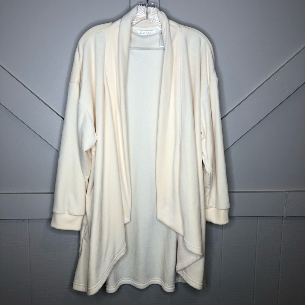 Kay Anna Super Soft Cozy Fleece Open Front Cardigan Spandex Stretch Long Sleeve